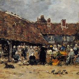 尤金·布丹(Eugene Boudin)高清作品:Market at Trouville