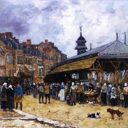 尤金·布丹(Eugene Boudin)高清作品:Market Day at Trouville, Normandy