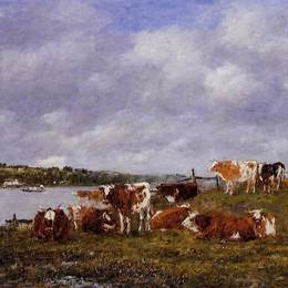 尤金·布丹(Eugene Boudin)高清作品:Pasturage, the Valley of the Touques