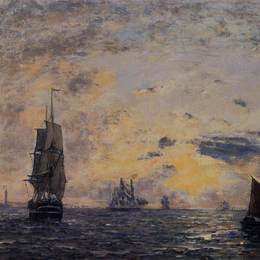 《海景渔船》尤金·布丹(Eugene Boudin)高清作品欣赏