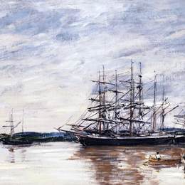 《波尔多港三桅船》尤金·布丹(Eugene Boudin)高清作品欣赏