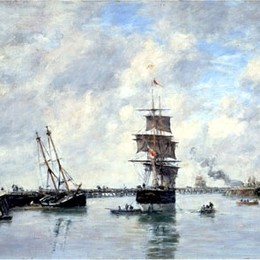 尤金·布丹(Eugene Boudin)高清作品:Trouville, piers, high tide