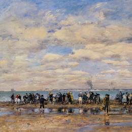 《特鲁维尔，低潮海滩》尤金·布丹(Eugene Boudin)高清作品欣赏