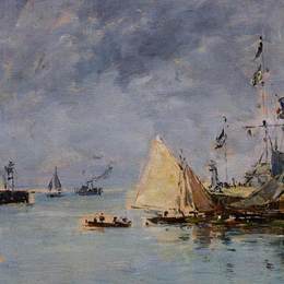 尤金·布丹(Eugene Boudin)高清作品:Trouville. The Jettys High Tide.