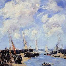 尤金·布丹(Eugene Boudin)高清作品:Trouville, the Jettys, Low Tide