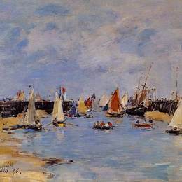 尤金·布丹(Eugene Boudin)高清作品:Trouville. The Jettys Low Tide.