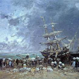 《卸下纽芬兰岛渔船》尤金·布丹(Eugene Boudin)高清作品欣赏