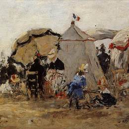 尤金·布丹(Eugene Boudin)高清作品:Women Fishing for Shrimp at Kerhor