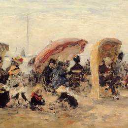 尤金·布丹(Eugene Boudin)高清作品:Women Fishing for Shrimp at Kerhor