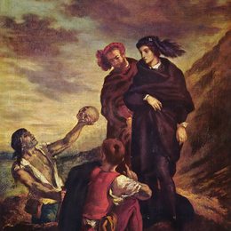 《陵墓中的哈姆雷特与霍雷肖》欧仁·德拉克罗瓦(Eugene Delacroix)高清作品欣赏