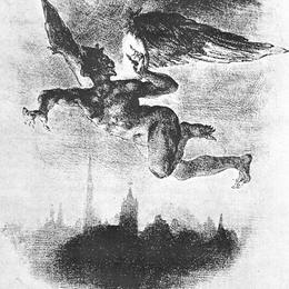 《梅菲斯特在维滕贝格（从歌德的浮士德）》欧仁·德拉克罗瓦(Eugene Delacroix)高清作品欣赏