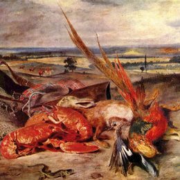 《龙虾的静物》欧仁·德拉克罗瓦(Eugene Delacroix)高清作品欣赏