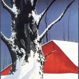 《红色谷仓和树雪》艾文·厄尔(Eyvind Earle)高清作品欣赏