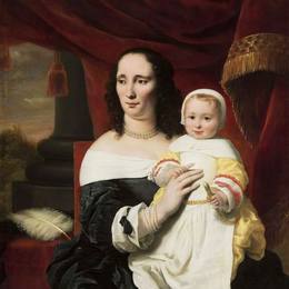 费迪南德·波尔(Ferdinand Bol)高清作品:Portrait of Johana De Geer-trip with Daughter