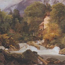 费尔迪南德·乔治·瓦尔特米勒(Ferdinand Georg Waldm&amp;amp#252ller)高清作品:Mill at the outlet of the K&amp;amp?nigssee