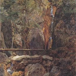 费尔迪南德·乔治·瓦尔特米勒(Ferdinand Georg Waldm&amp;amp#252ller)高清作品:Rettenbach wilderness near Ischl (The Hohenzollern waterfall