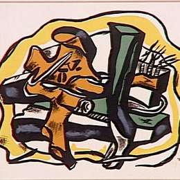 费尔南德·莱热(Fernand Leger)高清作品:Composition on yellow background (green&amp;am