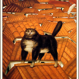 《屋顶上的猫》费尔南多·博特罗(Fernando Botero)高清作品欣赏