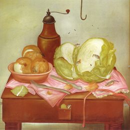 《厨房餐桌》费尔南多·博特罗(Fernando Botero)高清作品欣赏