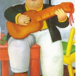 《有吉他的人》费尔南多·博特罗(Fernando Botero)高清作品欣赏