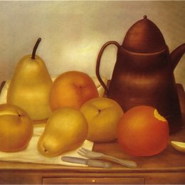 《咖啡壶静物》费尔南多·博特罗(Fernando Botero)高清作品欣赏