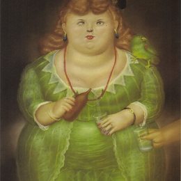 《女人与鹦鹉》费尔南多·博特罗(Fernando Botero)高清作品欣赏