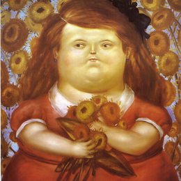 《有花的妇女》费尔南多·博特罗(Fernando Botero)高清作品欣赏