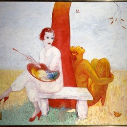 《带调色板的自画像（画家和法翁）》弗洛琳·史提海莫(Florine Stettheimer)高清作品欣赏