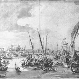 弗朗西斯科·格拉蒂(Francesco Guardi)高清作品:The Molo and the Riva degli Schiavoni from the Bacino di San