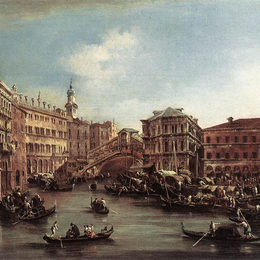 弗朗西斯科·格拉蒂(Francesco Guardi)高清作品:The Rialto Bridge with the Palazzo dei Camerlenghi