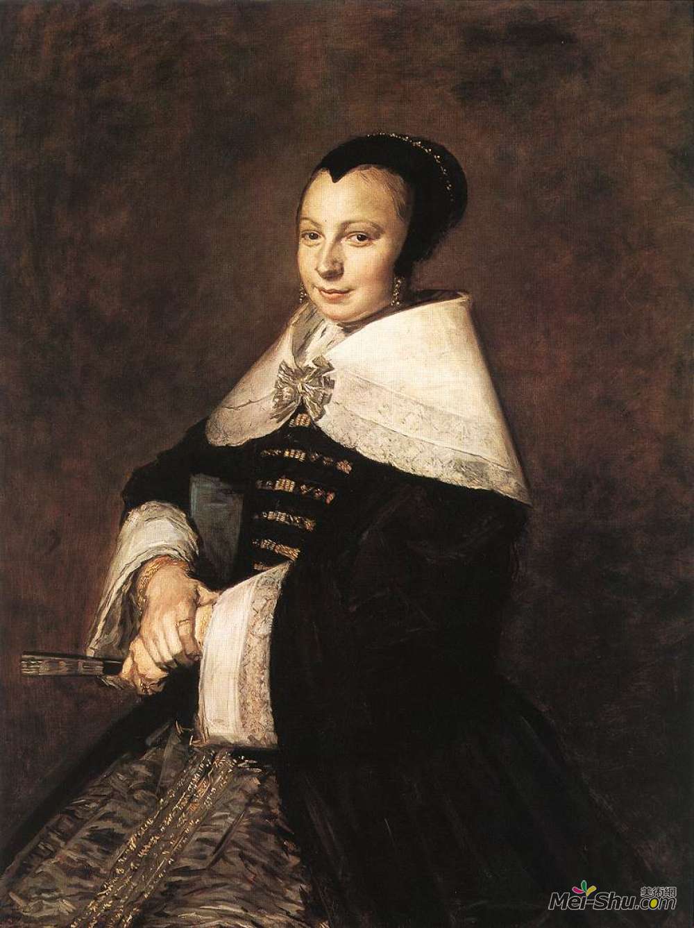 《一个坐着扇子的女人的肖像》弗朗斯·哈尔斯(frans hals)高清作品