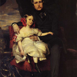 弗兰兹-温特豪德(Franz Xaver Winterhalter)高清作品:Portrait of the Prince de Wagram and his daughter Malcy Loui