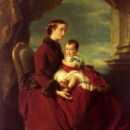 弗兰兹-温特豪德(Franz Xaver Winterhalter)高清作品:The Empress Eugenie Holding Louis Napoleon, the Prince Imper