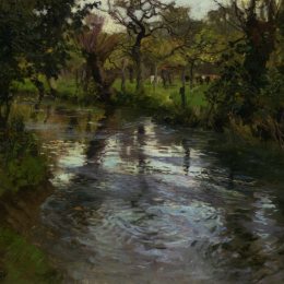 《与河的森林地场面》弗里茨·索尔洛(Frits Thaulow)高清作品欣赏