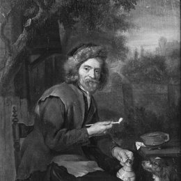 《一个拿着烟斗和罐子的老人》哈布里尔·梅曲(Gabriel Metsu)高清作品欣赏