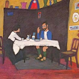 加布里埃尔·穆特(Gabriele Munter)高清作品:Kandinsky and Erma Bossi at the Table in the Murnau House