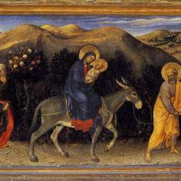 詹蒂莱·达·法布里亚诺(Gentile da Fabriano)高清作品:Adoration of the Magi Altarpiece, left hand predella panel d