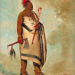 乔治·卡特林(George Catlin)高清作品:Shonka Sabe (Black Dog). Chief of the Hunkah division of the