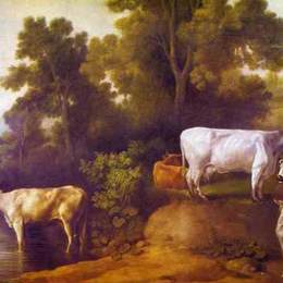《牛靠溪流》乔治·斯塔布斯(George Stubbs)高清作品欣赏