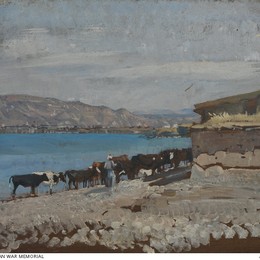 乔治华盛顿兰伯特(George Washington Lambert)高清作品:The Sea of Galilee, looking towards Semakh from Tiberias Roa