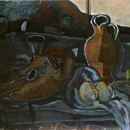 《曼陀林、格拉斯、罐头和水果》乔治·布拉克(Georges Braque)高清作品欣赏