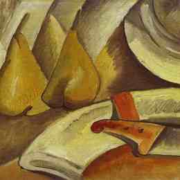 《餐巾、餐刀和梨》乔治·布拉克(Georges Braque)高清作品欣赏