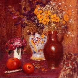 《鲜花和苹果》乔治·莱门(Georges Lemmen)高清作品欣赏