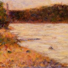 《河岸（阿斯尼尔斯的塞纳河）》乔治·修拉(Georges Seurat)高清作品欣赏