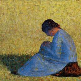 《坐在草地上的农妇》乔治·修拉(Georges Seurat)高清作品欣赏