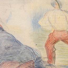《士兵击剑，另一躺卧》乔治·修拉(Georges Seurat)高清作品欣赏