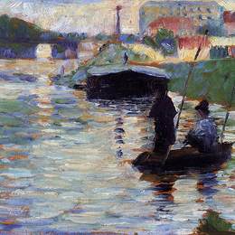 《塞纳河的桥景》乔治·修拉(Georges Seurat)高清作品欣赏