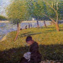 《在洛杉矶岛上的一个星期日下午学习》乔治·修拉(Georges Seurat)高清作品欣赏
