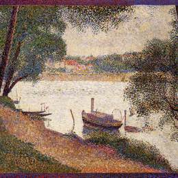 《春天大拉特的塞纳河》乔治·修拉(Georges Seurat)高清作品欣赏