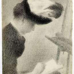 《坐在画架上的女人》乔治·修拉(Georges Seurat)高清作品欣赏
